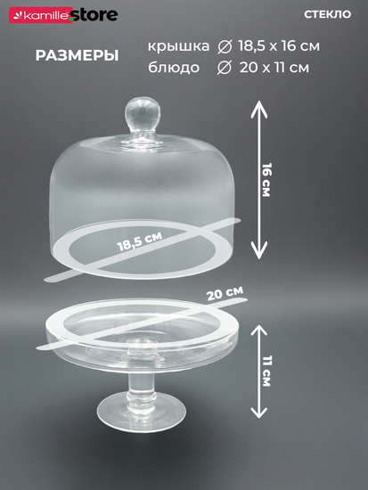 Блюдо на ножке 20 см. с крышкой, стекло