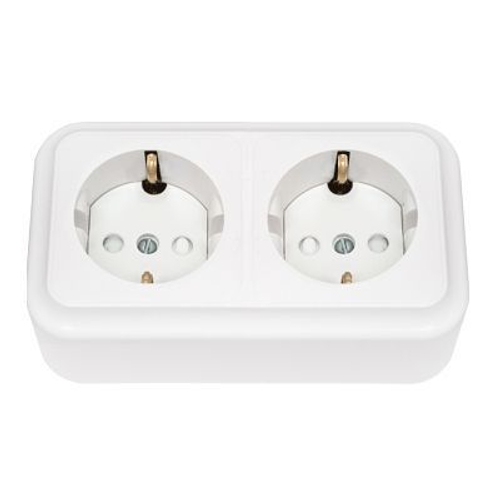 Розетка двойная со шторками 16А 250В IP20 О/У с з.к.БЕЛЫЙ Пралеска