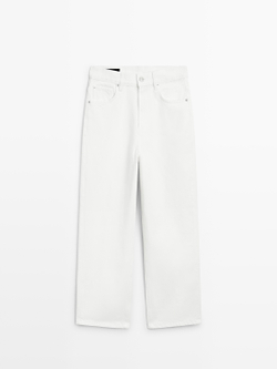 Massimo Dutti Укороченные джинсы средней посадки с широкими штанинами, экрю