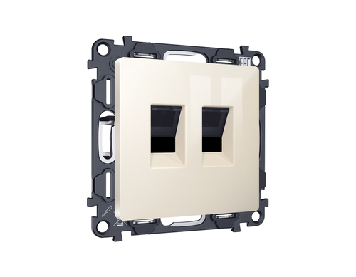 MA312110 Комплект механизма компьютерной двойной розетки RJ-45 с автоматической защитной шторкой ALFA Бежевый глянец QUANT (AP3121, VM189)