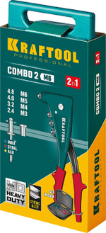 KRAFTOOL Combo2-M6, 2 вида заклёпок, комбинированный литой заклепочник в кейсе (31180)