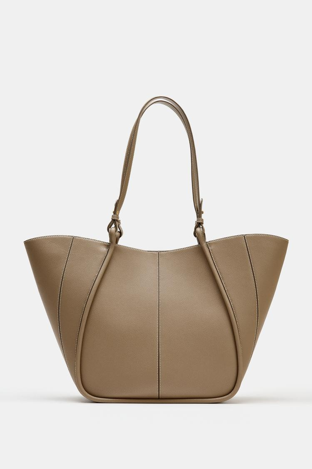 ZARA СУМКА-ШОПЕР С ДЕКОРАТИВНЫМИ РУЧКАМИ, СЕРО-КОРИЧНЕВЫЙ