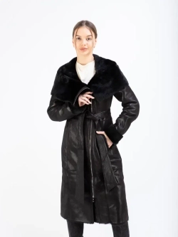 Дубленка женская натуральная длинная с капюшоном Турция
