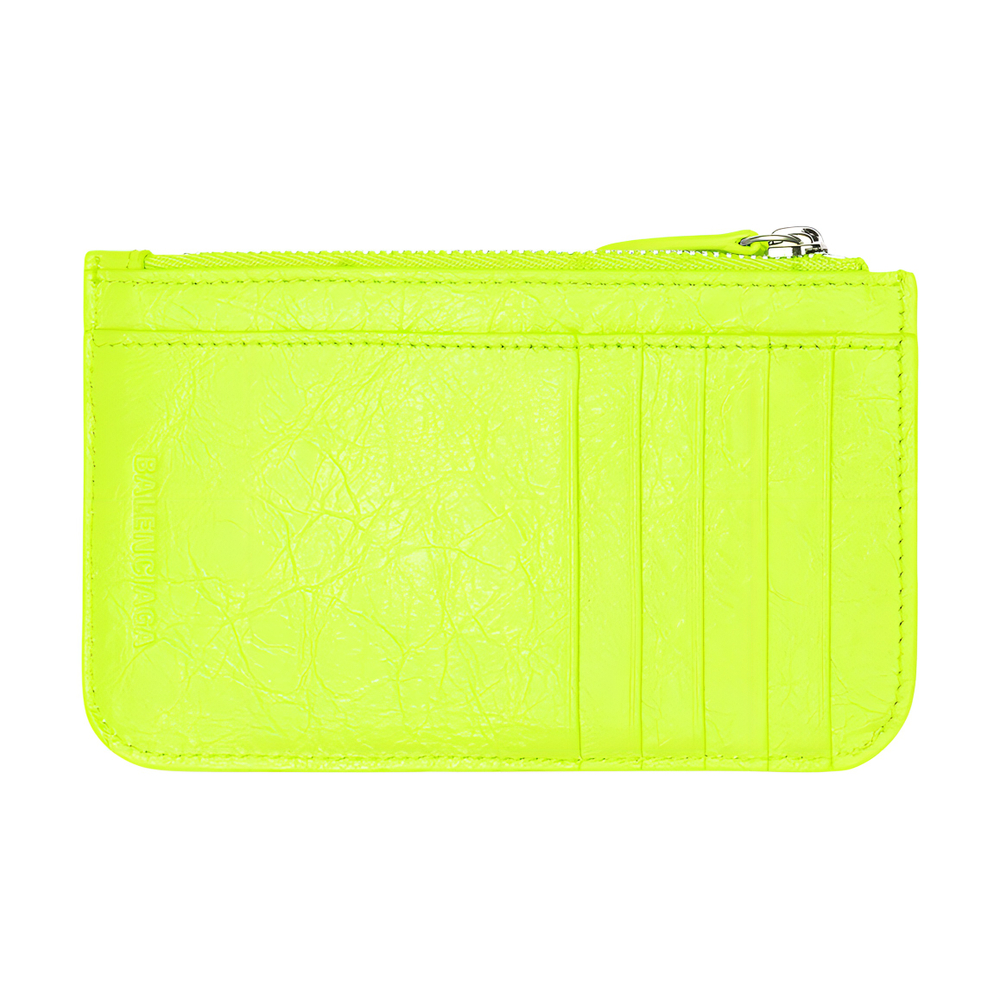 Balenciaga Le Cagole Fine Grained Sheepskin Coin Purse, Card Holder Women"s Fluorescent Yellow