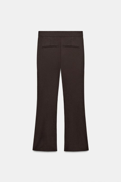 ZARA БРЮКИ МИНИ FLARE ИЗ ЛЬНА, ТЕМНО-КОРИЧНЕВЫЙ