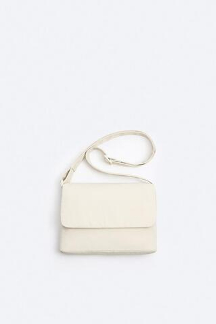 ZARA СУМКА ИЗ НЕЙЛОНА С КЛАПАНОМ, КОСТЯНОЙ БЕЛЫЙ