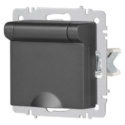 Розетка Intro Accent 6-203-07 с заземлением 2P+E Schuko с крышкой 16А-250В IP20 СУ AL/CU графит | 