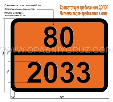 Табличка Опасный груз 80-2033 КАЛИЯ МОНООКСИД
