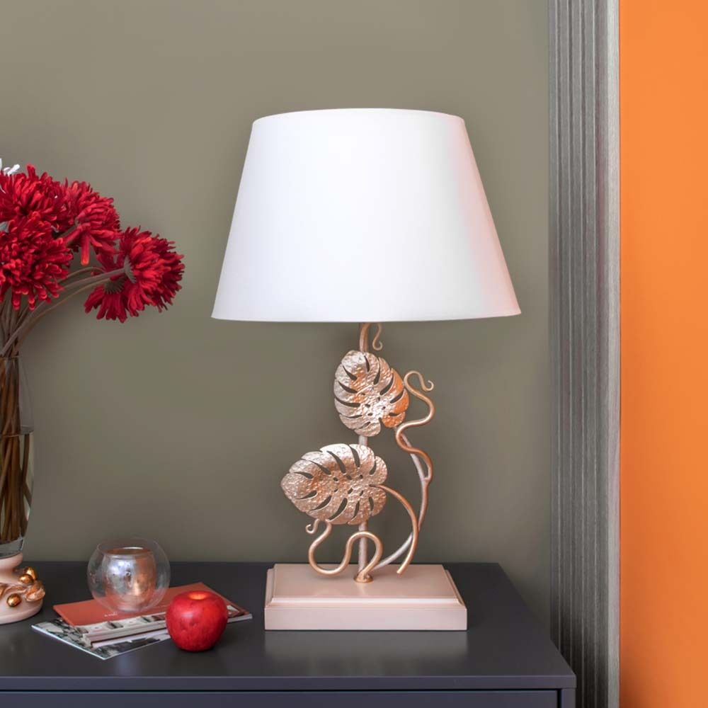 Настольная лампа Monstera Deliciosa (Монстера) Айвори Мраморное золото с абажуром Сити Белый