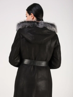 Дубленка зимняя натуральная с капюшоном длинная и теплая