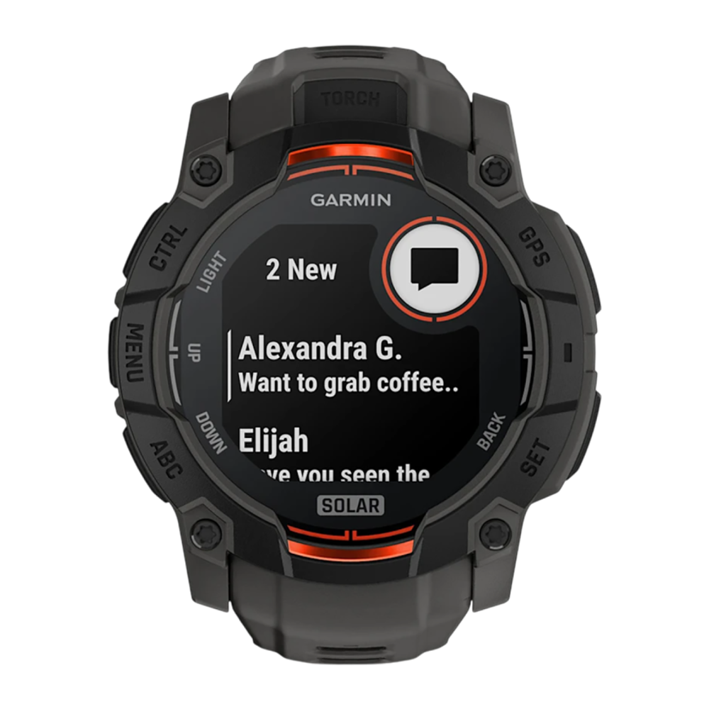 Спортивные часы Garmin Instinct 3, 50 мм, Solar, силиконовый ремешок угольного цвета Чёрный безель, дисплей Solar со стеклом Power Glass. Ремешок с классической застёжкой — на запястье обхватом 141–213 мм