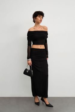 Юбка макси из сетки стрейч черного цвета