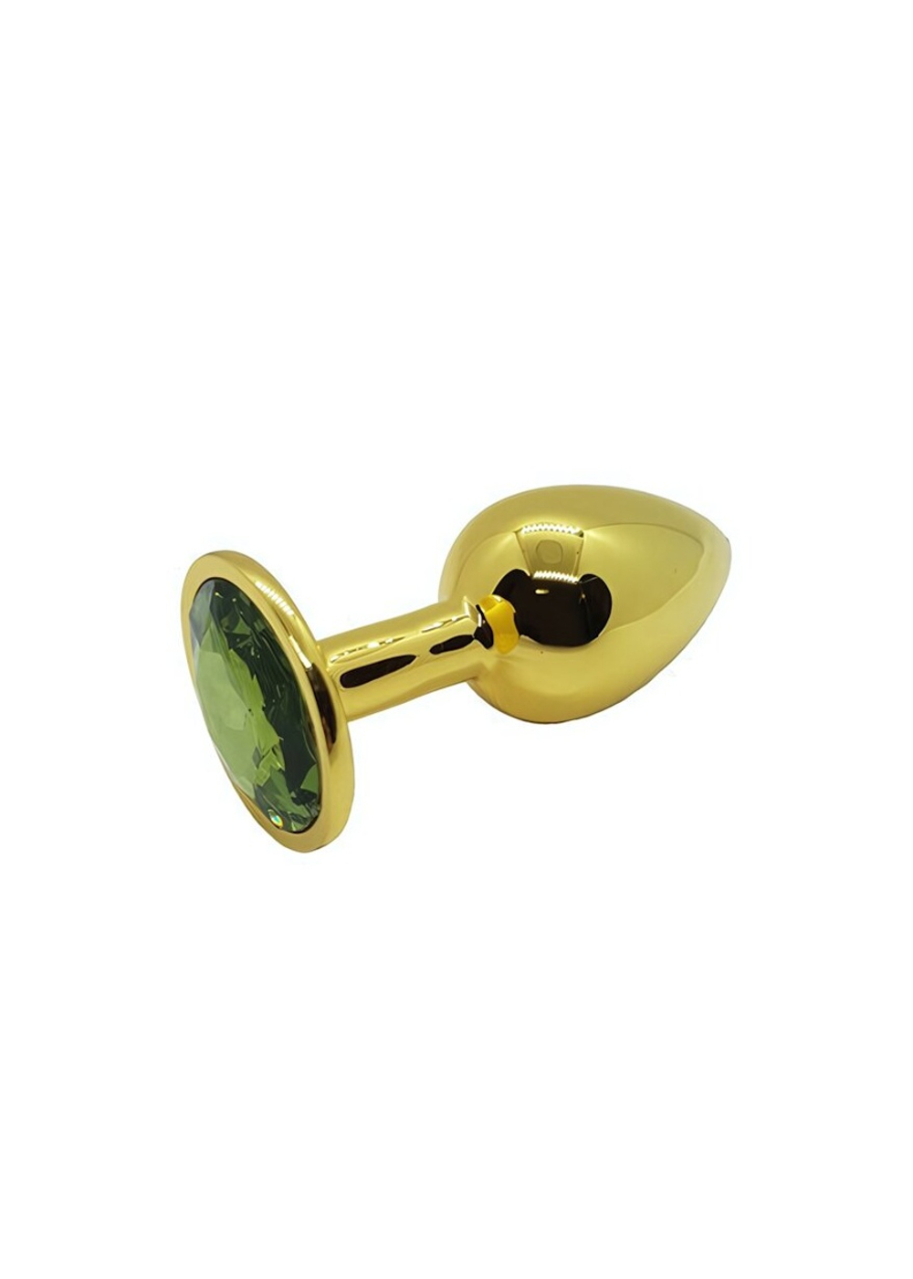 Анальная пробка металлическая золотая с зеленым кристаллом Onjoy Metal Plug Gold Small (Цвет: золотой с зеленым)
