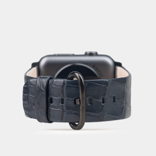 Ремешок для Apple Watch 44/45/46 mm из кожи крокодила, синего цвета