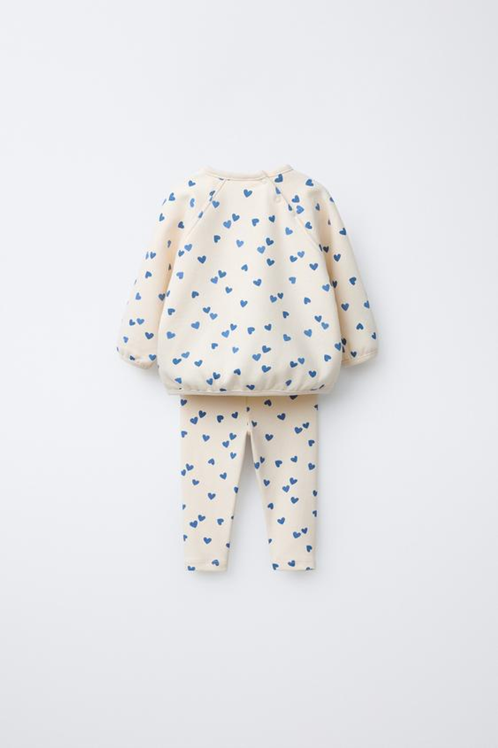 ZARA КОМПЛЕКТ ИЗ ТОЛСТОВКИ И ЛЕГИНСОВ С ВЫШИТЫМИ СЕРДЦАМИ, ЭКРЮ