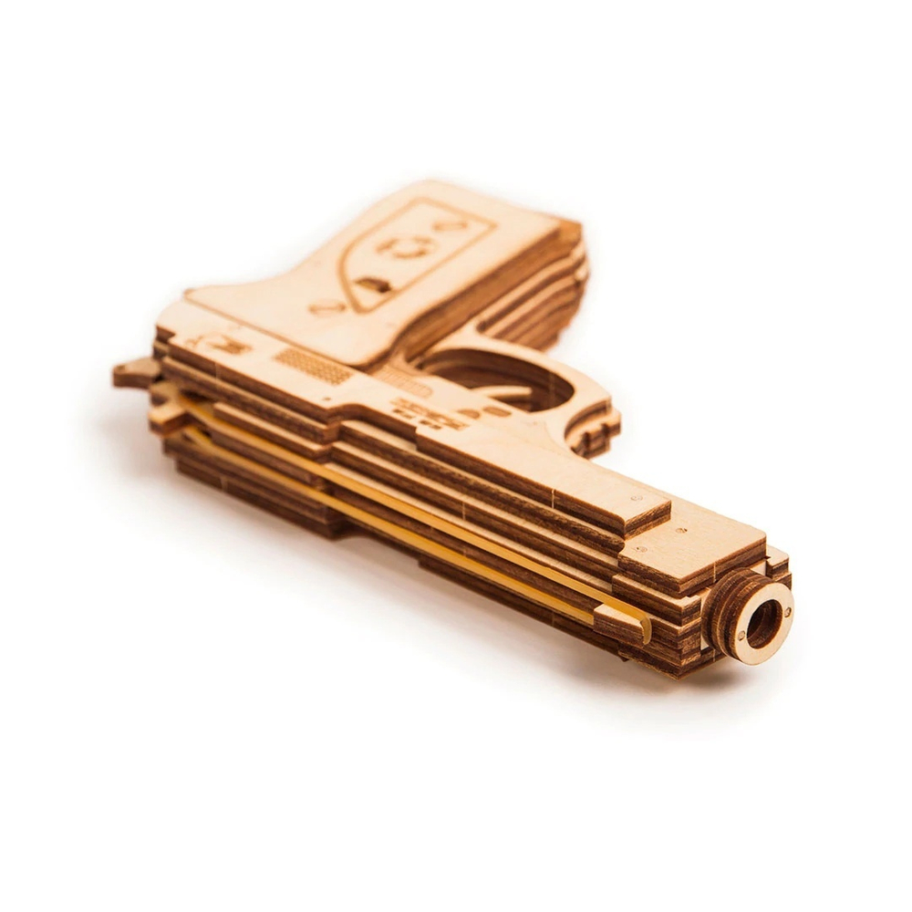 Набор из двух пистолетов с тиром от Wood Trick - Деревянный конструктор, сборная модель, 3D пазл. Резинкострел