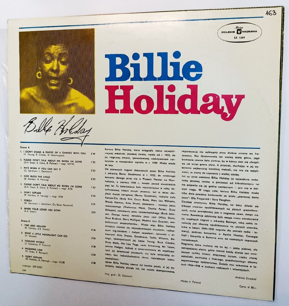 Винтажная виниловая пластинка Billie Holiday (Poland 1975)