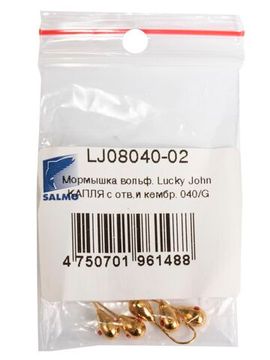 Мормышка вольфрамовая  Lucky John КАПЛЯ с отверстием и кембриком 040/G