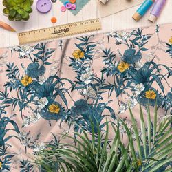 Ткань таффета раскидистые листья с жёлтыми цветами