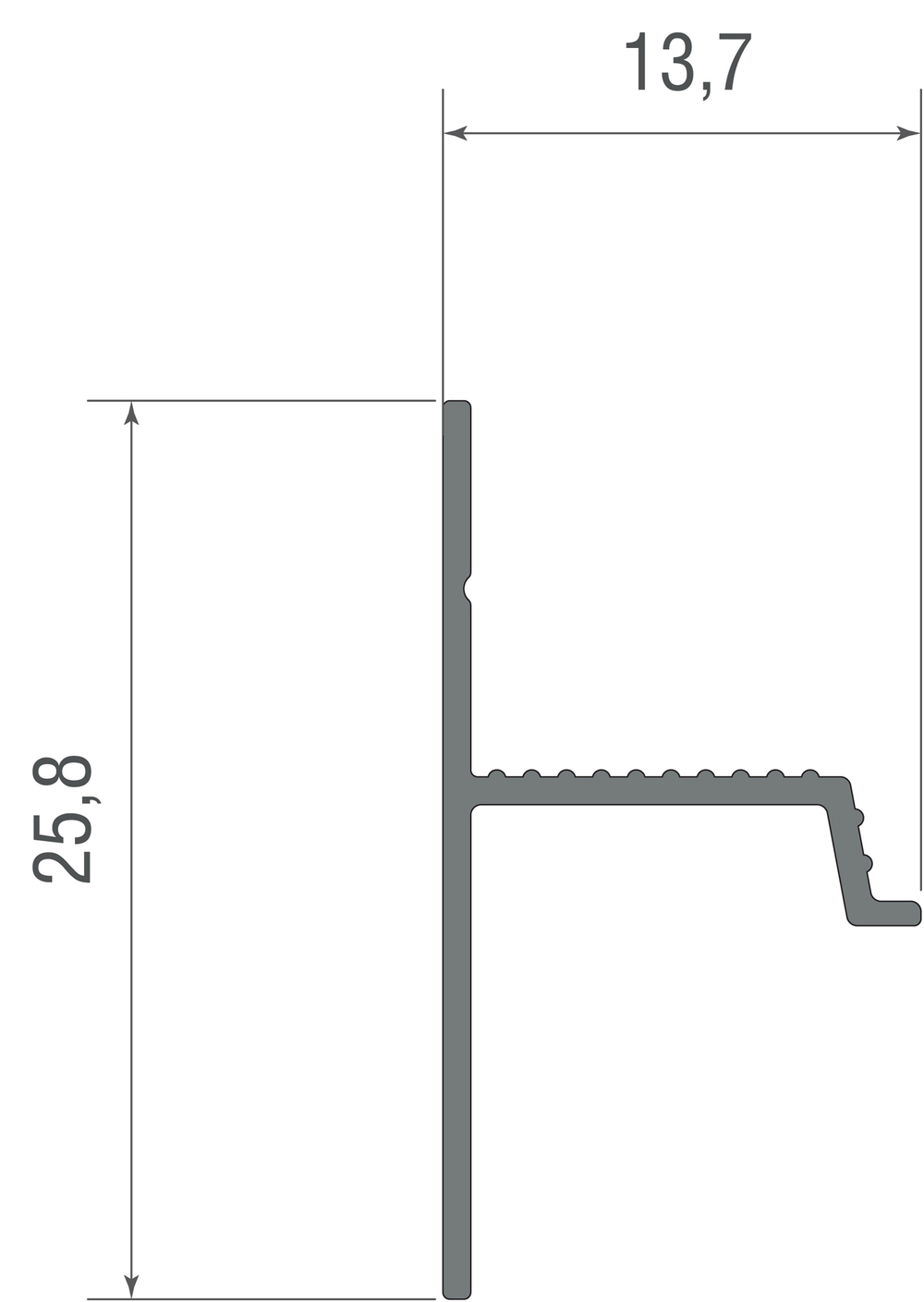 Алюм. профиль под ГКЛ 12, 5мм,  стена/пол,  13, 7х25, 8х2000мм. Без матового экрана. алюминий