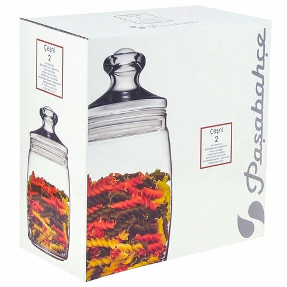 Банка для сыпучих продуктов, с крышкой, КОМПЛЕКТ 2 штуки, 1100 мл, стекло, PASABAHCE "ЧЕШНИ", фирменная подарочная упаковка, 97425