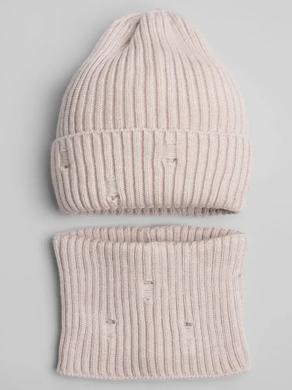 Шапка для девочки бини рваная и снуд осенние