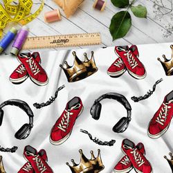 Ткань оксфорд 210 яркие конверсы, корона и наушники