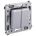 Переключатель двухклавишный в стену, "Avanti", "Закаленная сталь"