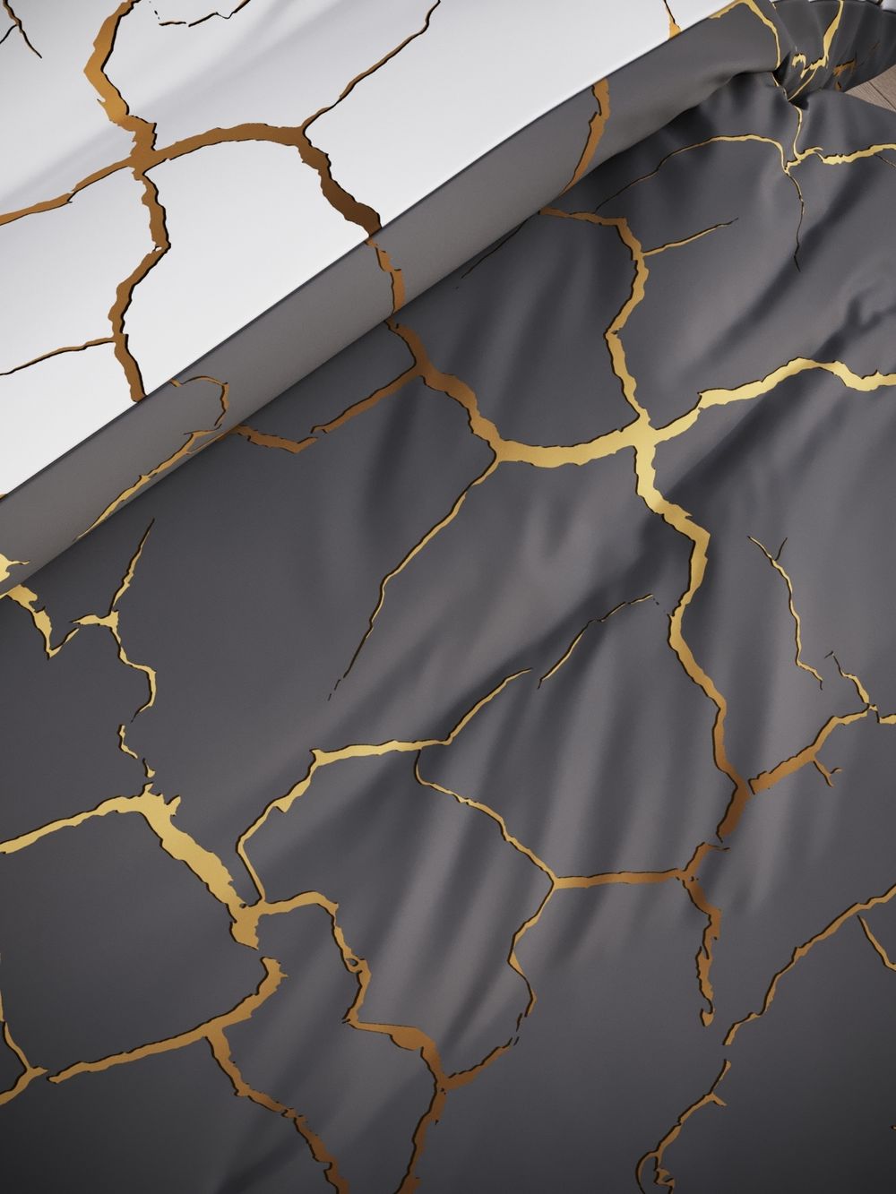 Постельное белье поплин Сказка "Кракле (серый)/Кракле (белый)" семейное  Наволочка 50х70 см 2 шт Простынь на резинке 160x200 см Пододеяльник 145x215 см 2шт