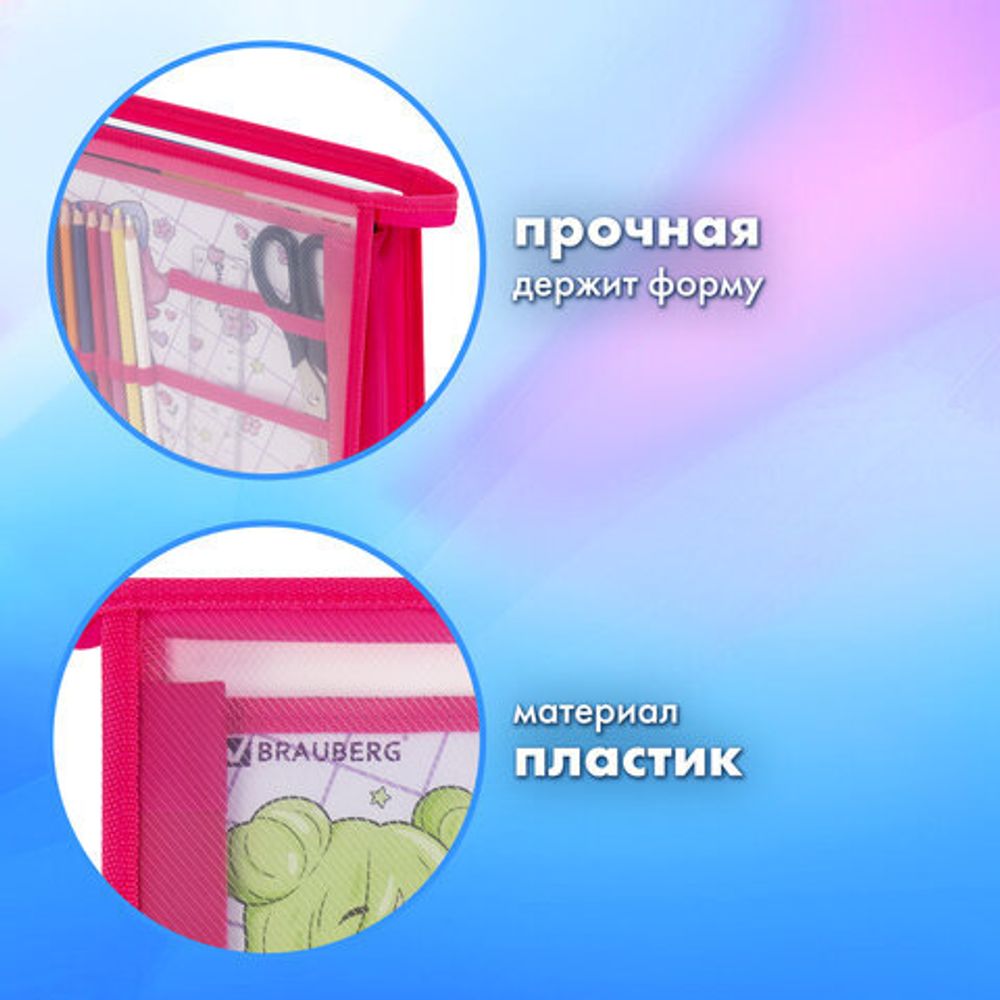Папка для труда BRAUBERG А4, 2 отделения, пластик, молния сверху, органайзер, "Anime party", 272214