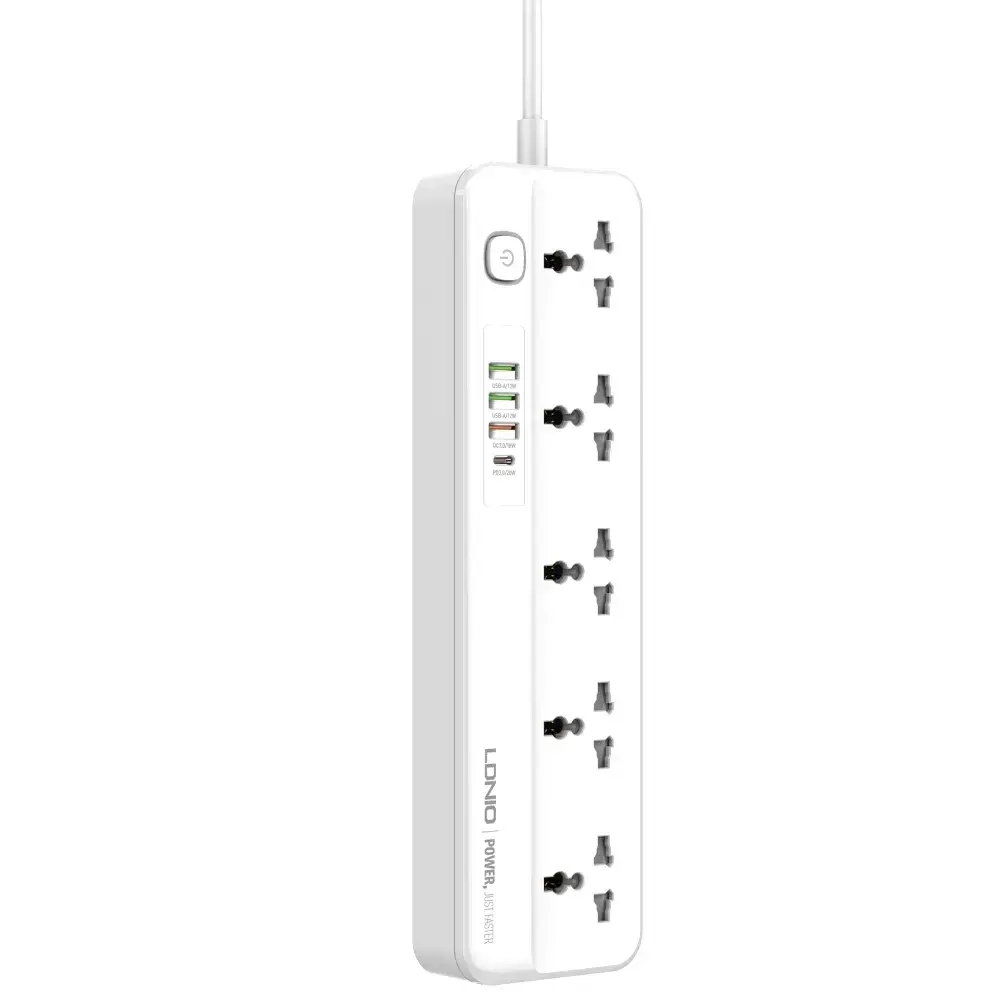 LDNIO удлинитель сетевой фильтр, модель SC5415, 2 метра, 4 USB, тройник разветвитель с заземлением и выключателем, белый