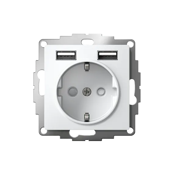 Розетка 1-м СП AtlasDesign 16А IP20 с 2-мя заряд. устройствами USB тип A+A 5В/2.4А 2х5В/1.2А механизм бел. SE ATN000130