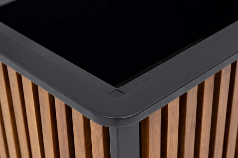 Кашпо из акации Joygarden НОРД прямоугольное со стойкой-решеткой, темно-серый графит, натуральный тик