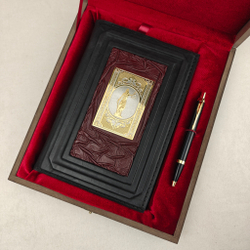 Набор "Ежедневник "Фемида/Подарок юристу" (златоустовская гравюра) из натуральной кожи со съемной обложкой и ручкой Parker"