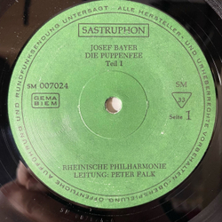 Винтажная виниловая пластинка LP Josef Bayer Йозеф Байер, Rheinische Philharmonie, Die Puppenfee (Германия 1983)