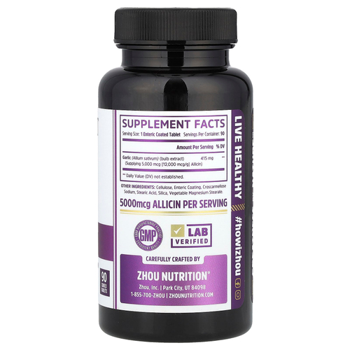 Zhou Nutrition, чеснок, 415 мг, 90 таблеток, покрытых оболочкой