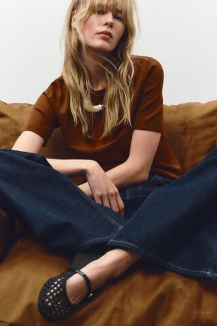 ZARA ПЛЕТЕНЫЕ БАЛЕТКИ С РЕМЕШКОМ, ЧЕРНЫЙ