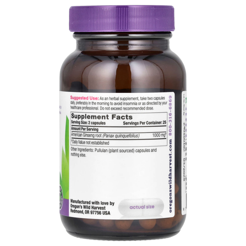 Oregon's Wild Harvest, Американский женьшень, 50 веганских капсул (500 мг на капсулу)