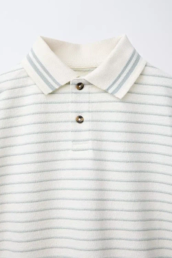ZARA ПОЛО В ПОЛОСКУ В СТИЛЕ РУСТИК, ЭКРЮ
