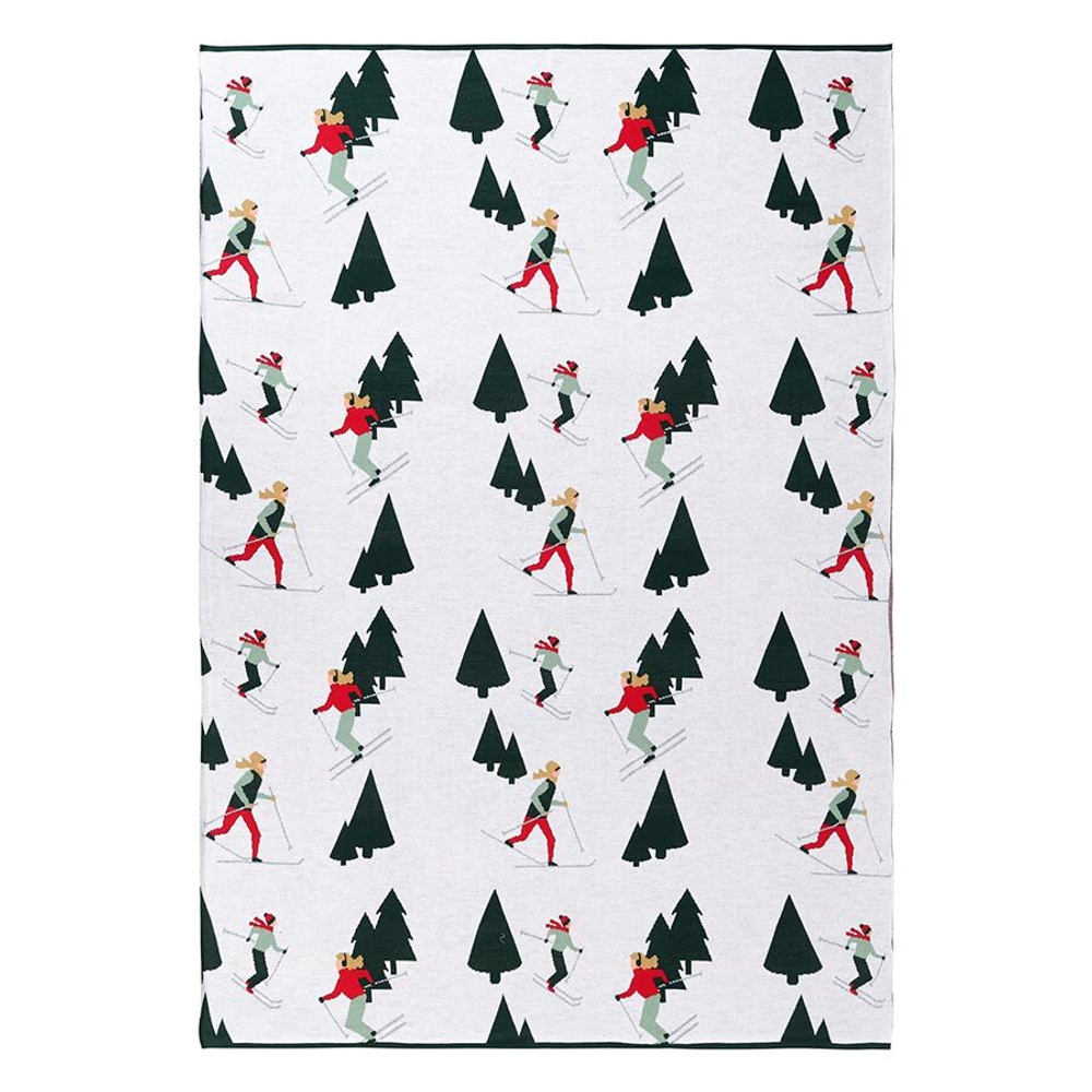 Плед из хлопка с новогодним рисунком let's ski из коллекции new year essential, 130x180 см