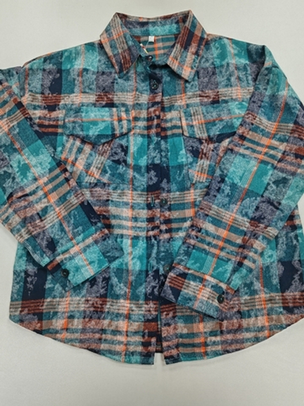 Рубашки в клетку (зеленые) для девочек с длинными рукавами