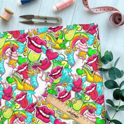 Ткань бязь яркие стикеры