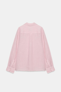 ZARA РУБАШКА ИЗ ЛЬНА С КАРМАНОМ — ZW COLLECTION, СВЕТЛАЯ МАЛЬВА