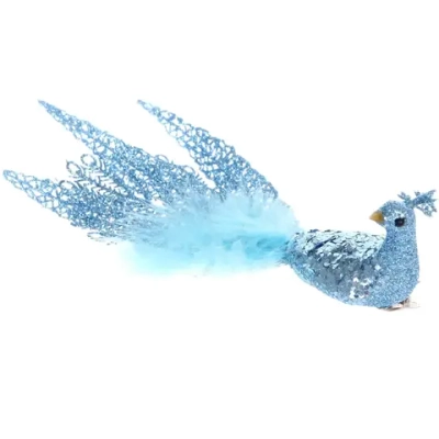 Новогоднее украшение «Волшебный павлин» 26*9,5*8 см (на прищепке), Голубой