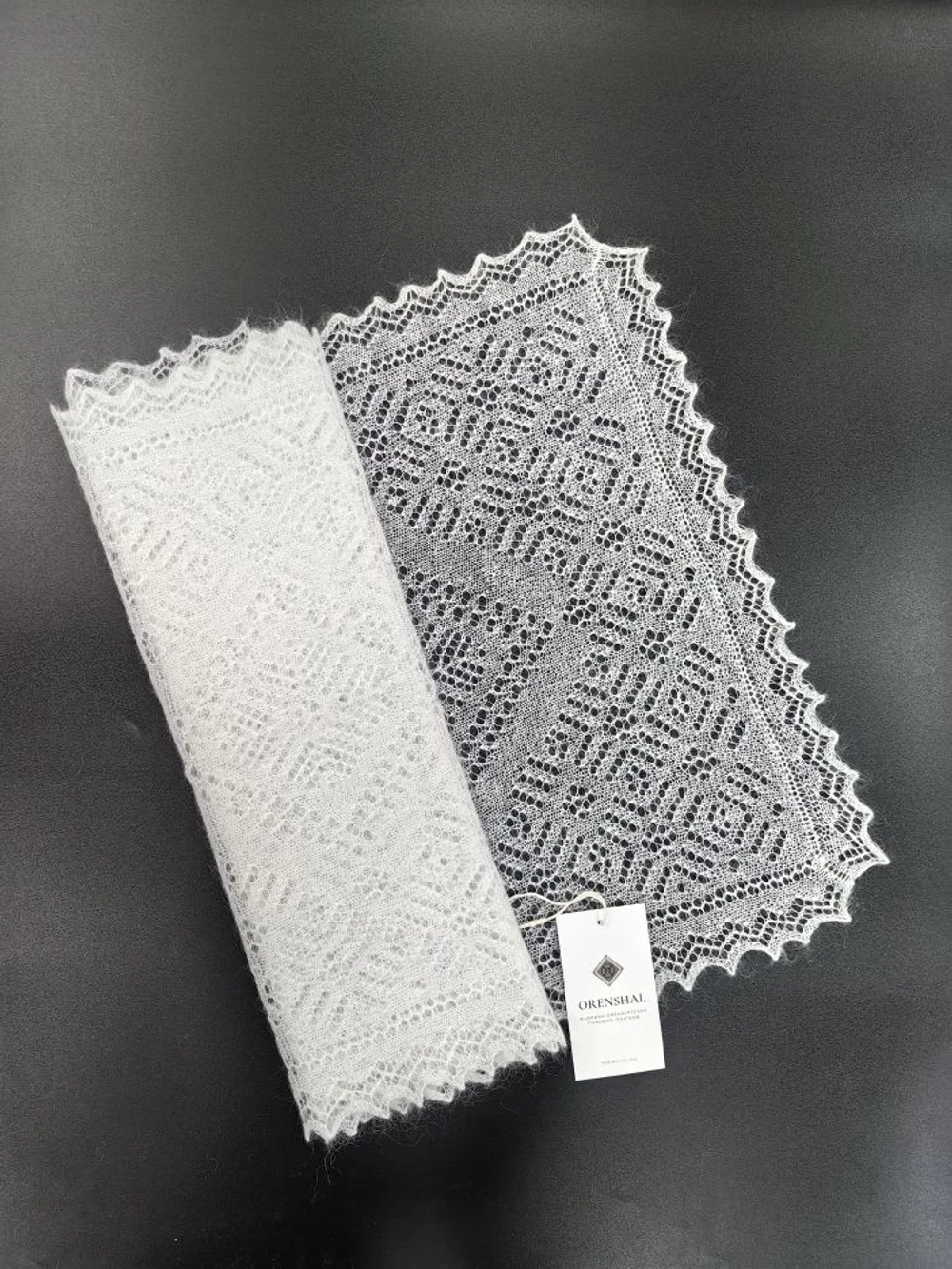 Оренбургский пуховый палантин А12040-02 экрю