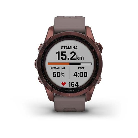 Умные часы Garmin Fenix 7S Sapphire Solar титановый темно-бронзовый с сланцево-серым силиконовым ремешком