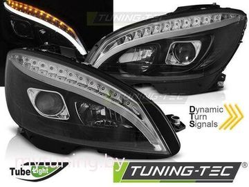 Передние фары Tube Light для Mercedes C-Class W204 (07-10) Dynamic Black W222 Look
