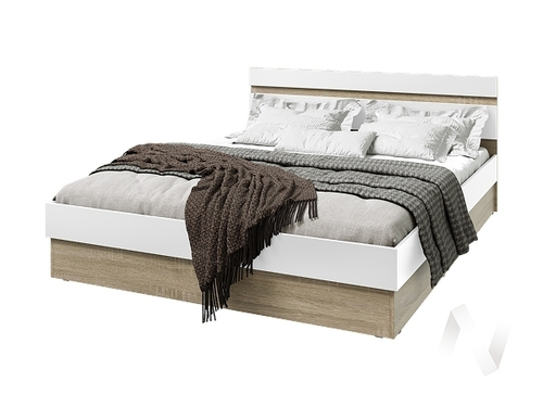 Кровать 1;6м с ПМ Спальня Ким (сонома/белый глянец холодный)