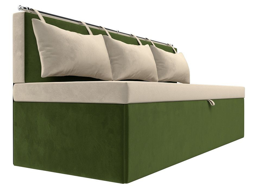 Диван кухонный прямой Метро, Бежевый\Зеленый, Микровельвет, 105003