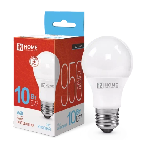 Лампа светодиодная LED-A60-VC 10Вт 230В Е27 6500К ХОЛОДНЫЙ 950Лм IN HOME